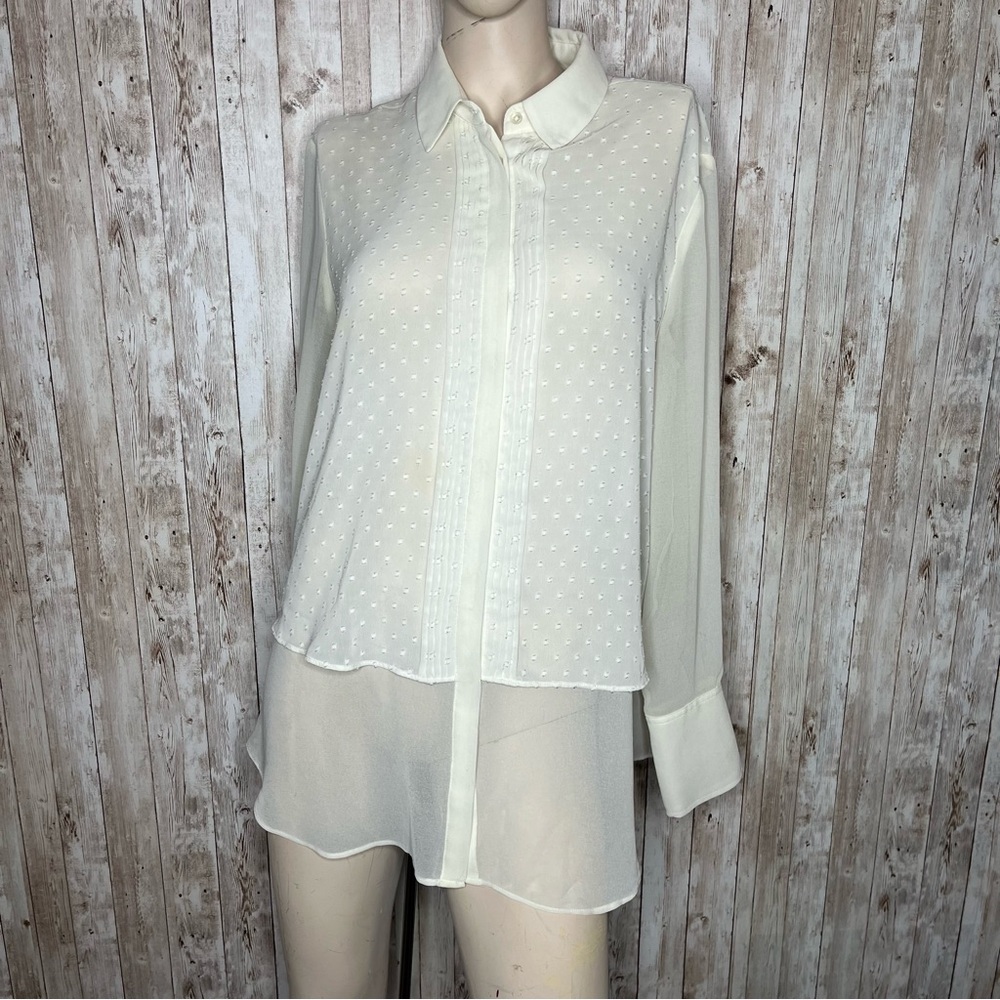 Banana Republic Ivory Dot Sheer Chiffon Layered Blouse Size Medium